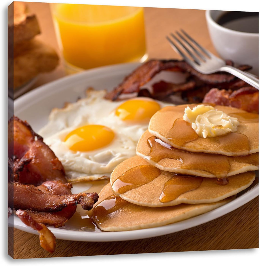 Pixxprint Frühstück, Format: 70x70 auf Leinwand, XXL riesige Bilder fertig gerahmt mit Keilrahmen, K