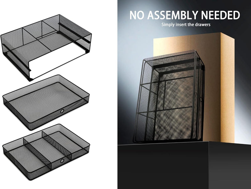 EXERZ Monitorständer mit Schubladen – 2-in-1-Schreibtisch-Organizer aus Mesh-Draht – Computer-Monito