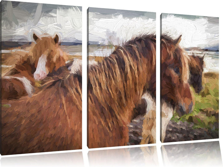 Pixxprint Herde aus Wildpferden als Leinwandbild/Grösse: 3Teilig (120x80) / Wandbild/Kunstdruck/fert