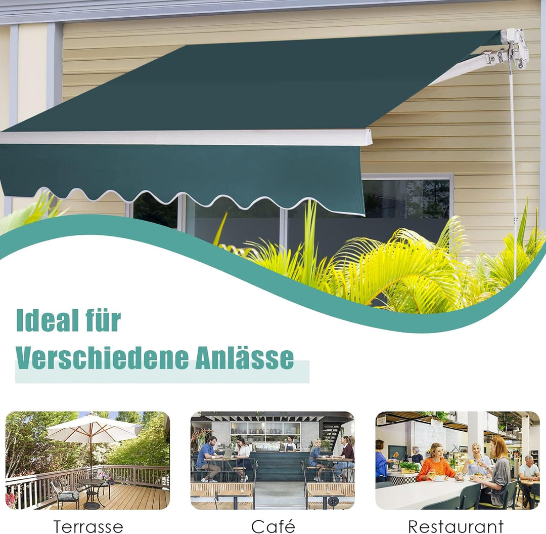 RELAX4LIFE Einziehbare Markise 2,5 x 2 m, Gelenkarmmarkise mit Handkurbel, Sonnenmarkise Winkel- & B