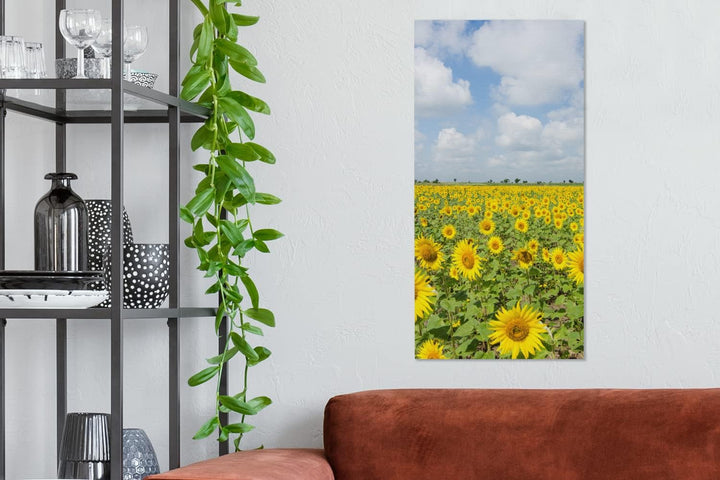 MuchoWow Leinwand Bilder, Einzigartige Wanddeko mit Rahmen, Sonnenblumen - Blumen - Wolken - Natur -
