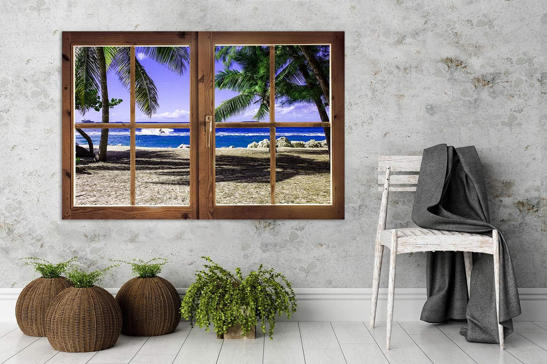 Feeby Leinwand Bilder - Fensterblick Natur- 90x60 cm- Deko Wohnzimmer - Wandbilder Schlafzimmer - De