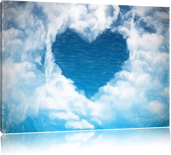Pixxprint Romantisches Herz in den Wolken als Leinwandbild/Grösse: 100x70 cm/Wandbild/Kunstdruck/fer
