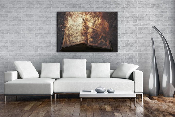 deyoli Brennendes Buch Format: 80x60 als Leinwandbild, Motiv fertig gerahmt auf Echtholzrahmen, Hoch