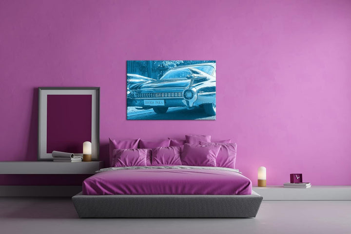 deyoli Amerikanischer Oldtimer Format 80x60 Effekt: Monocrome Blau als Leinwandbild, Motiv fertig ge