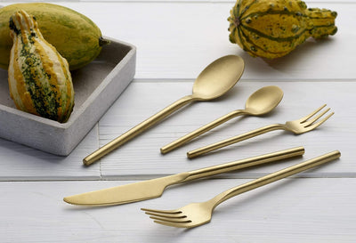ECHTWERK EW-BS-1685C Tafelbesteck Bari, Stonewashed champagne, 16-teilig, Essbesteck für bis zu 4 Pe
