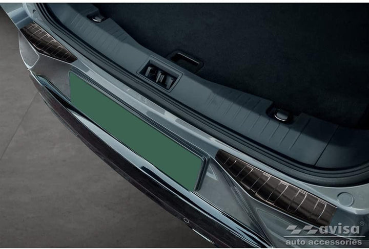 Avisa Schwarz Edelstahl Heckstossstangenschutz kompatibel mit Ford Mustang Mach-E 2020- 'Ribs' (2-Te