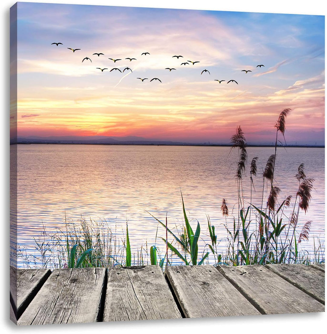 Pixxprint Steg mit Ausblick aufs Meer, Format: 70x70 auf Leinwand, 70x70