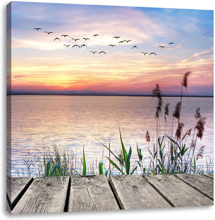 Pixxprint Steg mit Ausblick aufs Meer, Format: 70x70 auf Leinwand, 70x70
