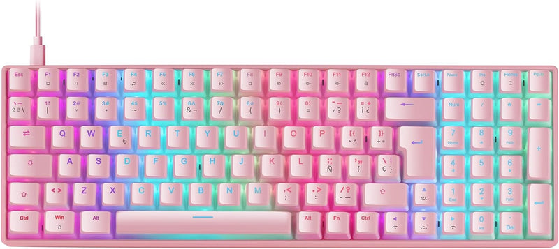 Mars Gaming MKULTRA, Mechanische Tastatur Pink RGB, Kompakt 96%, Schalter Outemu SQ Rot, Portugiesis