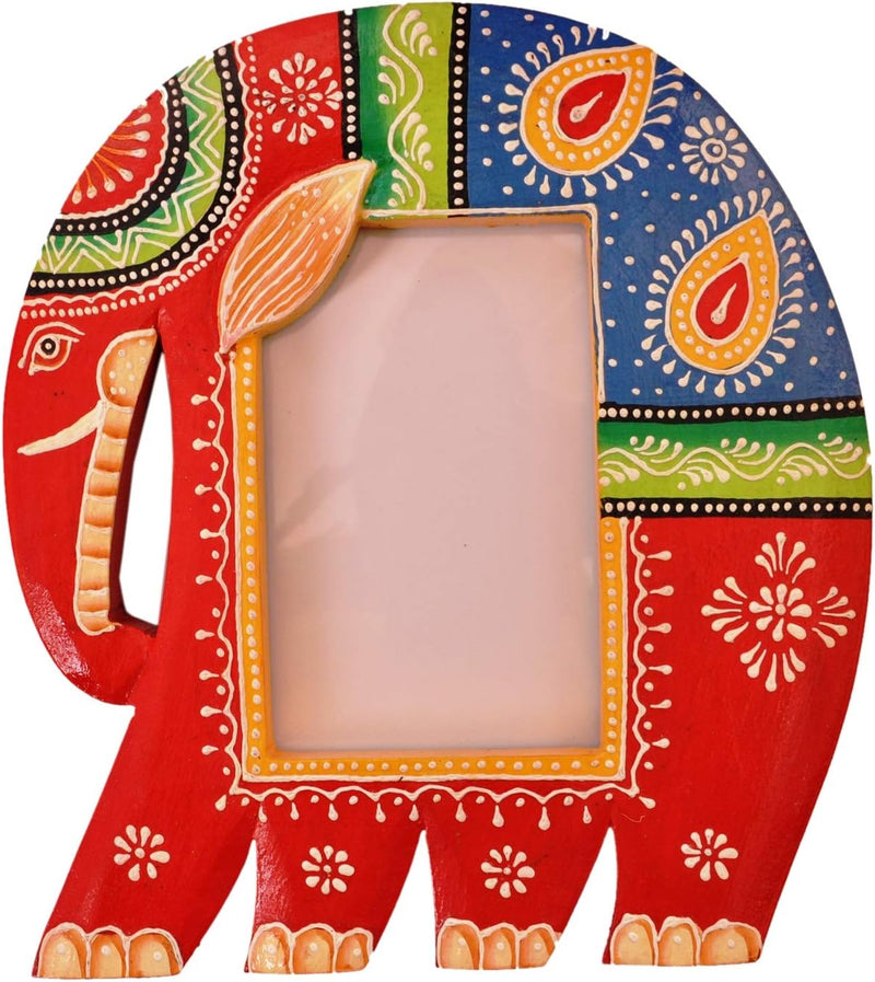 Purpledip Wooden Photoframe: Handpainted Elephant Shape Picture Frame (11366)