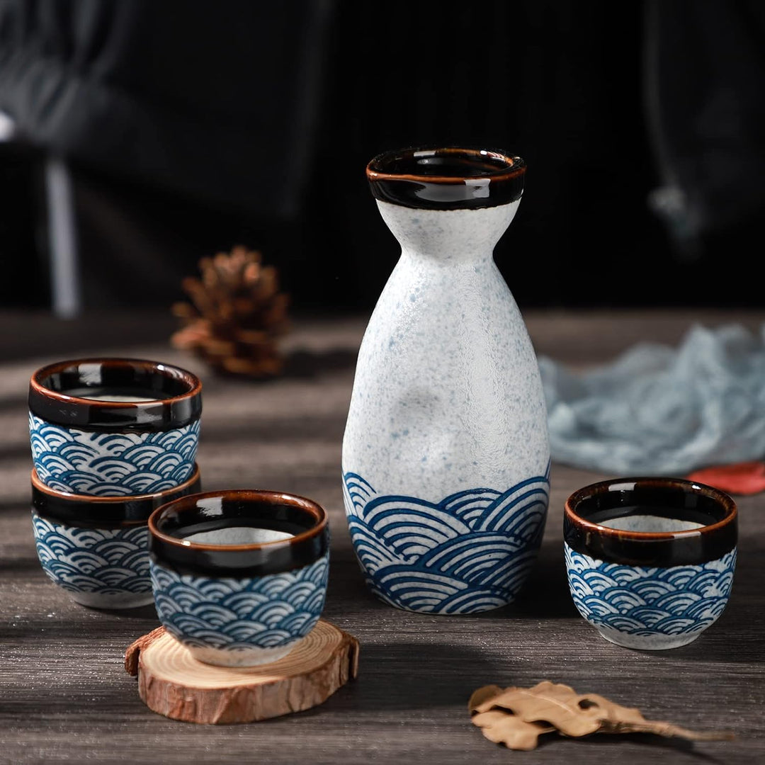 Japanischer Liquor Sake Set mit Sake Becher Wein Topf Porzellon Sake Satz für Wärmeren (1 Sake-Topf