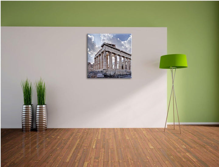 Antike Säulen Griechenland, Format: 70x70 auf Leinwand, XXL riesige Bilder fertig gerahmt mit Keilra