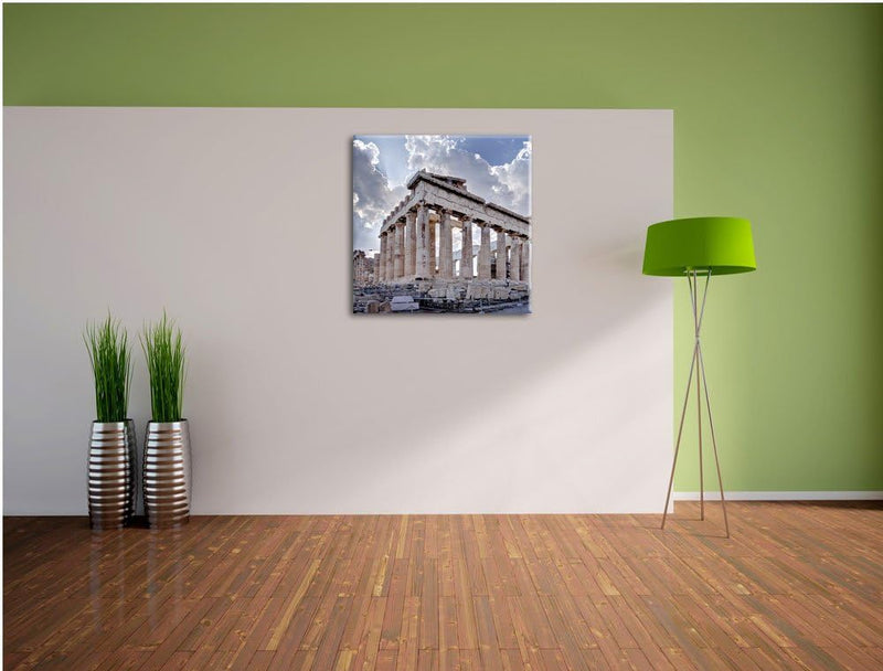 Antike Säulen Griechenland, Format: 70x70 auf Leinwand, XXL riesige Bilder fertig gerahmt mit Keilra