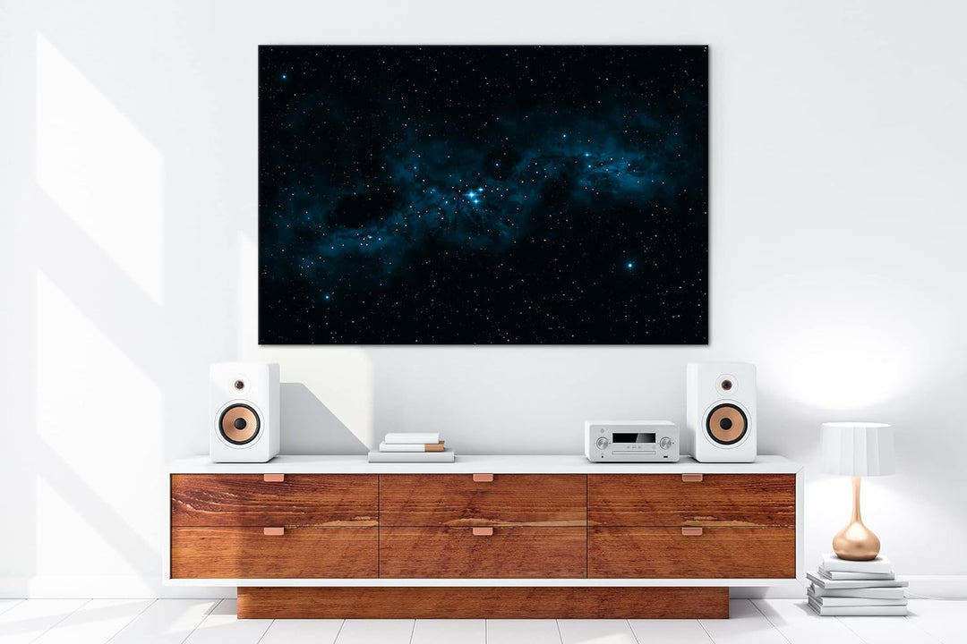 deyoli Dark Himmel voller Sterne Format 80x60 Effekt: Monocrome Blau als Leinwandbild, Motiv fertig