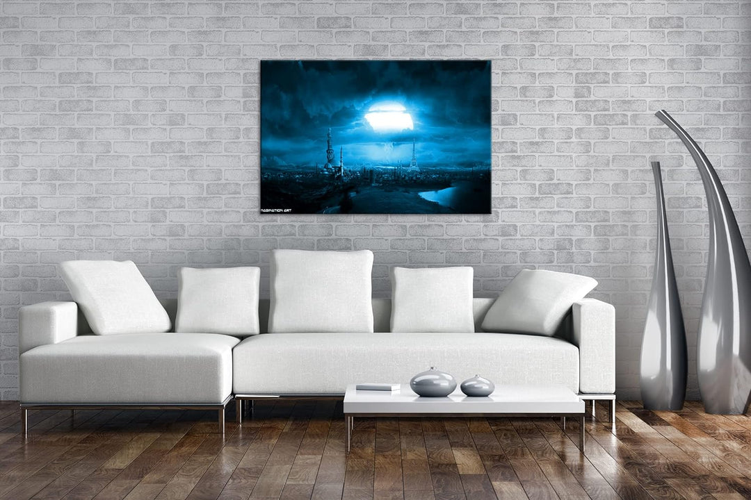 deyoli Atomexplosion hinterm Eiffelturm Format 80x60 Effekt: Monocrome Blau als Leinwandbild, Motiv