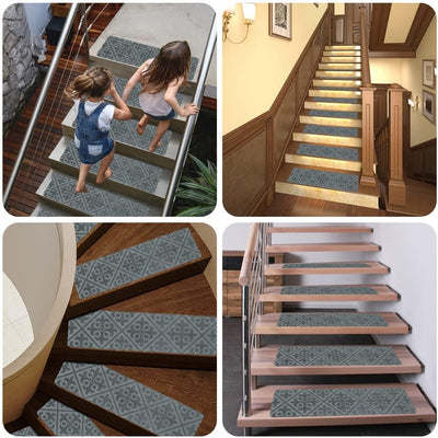 Arthome Teppich Treppenstufen Anti Rutsch Treppenteppich Teppiche 15 packen 20x76cm für Holztreppen,