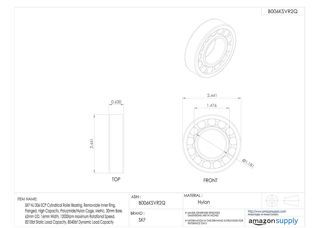 SKF Radialrollenlager, Zylinderform, 30 ID, Stahl
