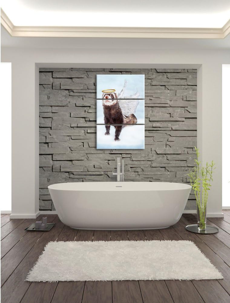 Pixxprint Süsses Frettchen im Engelsköstum / 3-Teilig/Gesamtmass 120cm Leinwandbild bespannt auf Hol