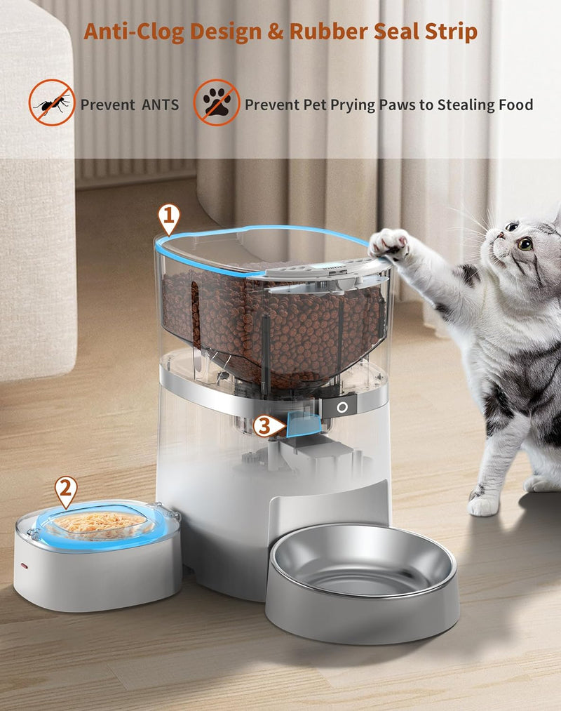 WellToBe Futterautomat Katzen Nassfutter mit Kühlung und Trockenfutter mit Trocknungsmittel für Katz