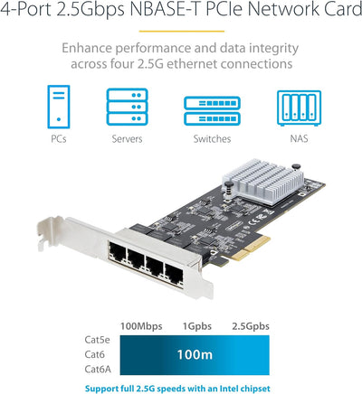 StarTech.com 4-Port 2.5 Gbit PCIe Netzwerkkarte, Intel I225-V, Dual-Port Computer LAN Karte, Multi-G