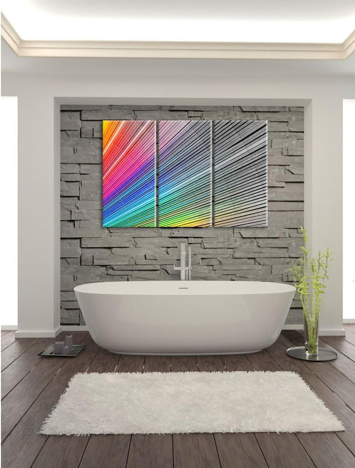 Pixxprint Bunter Farbfächer als Leinwandbild/Grösse: 3 Teilig (120x80) cm/Wandbild/Kunstdruck/fertig