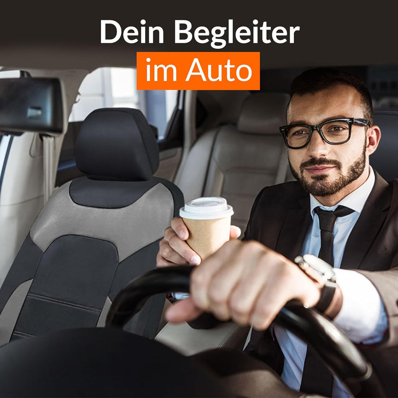 Upgrade4cars Sitzbezüge Auto Vordersitze Kunst-Leder Schonbezüge Set Universal Schwarz Grau | Auto-Z