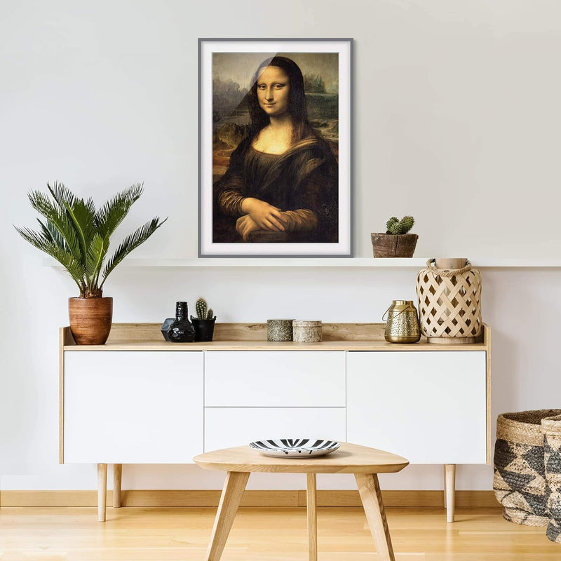 Bild mit Rahmen - Leonardo da Vinci - Mona Lisa - Rahmenfarbe Grau, 70 x 50 cm 70cm x 50cm Grau, 70c