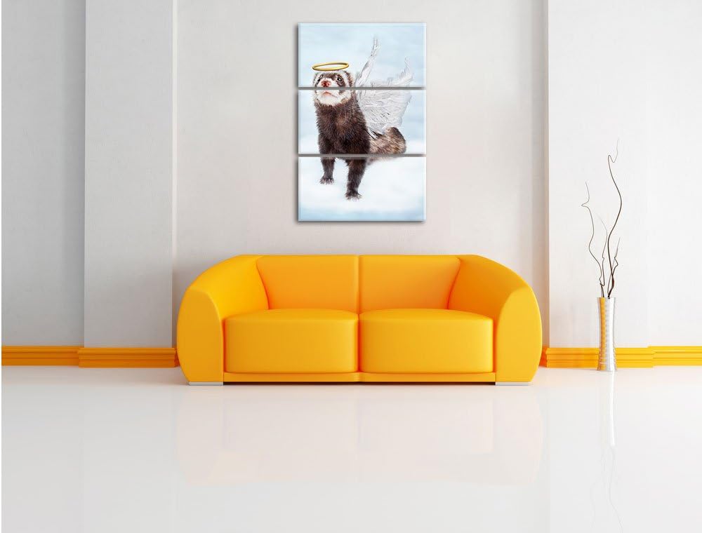 Pixxprint Süsses Frettchen im Engelsköstum / 3-Teilig/Gesamtmass 120cm Leinwandbild bespannt auf Hol