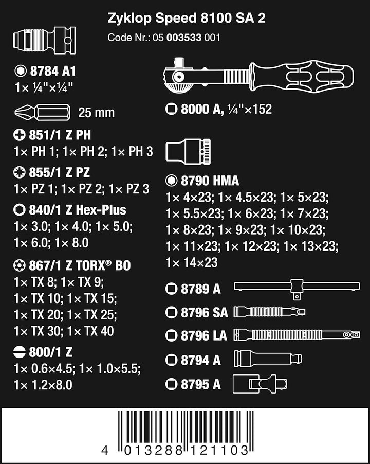 Wera 7440/41/42 Kraftform Drehmomentschraubendreher-Satz, 27-teilig, 05074739001 & 8100 SA 2 Zyklop