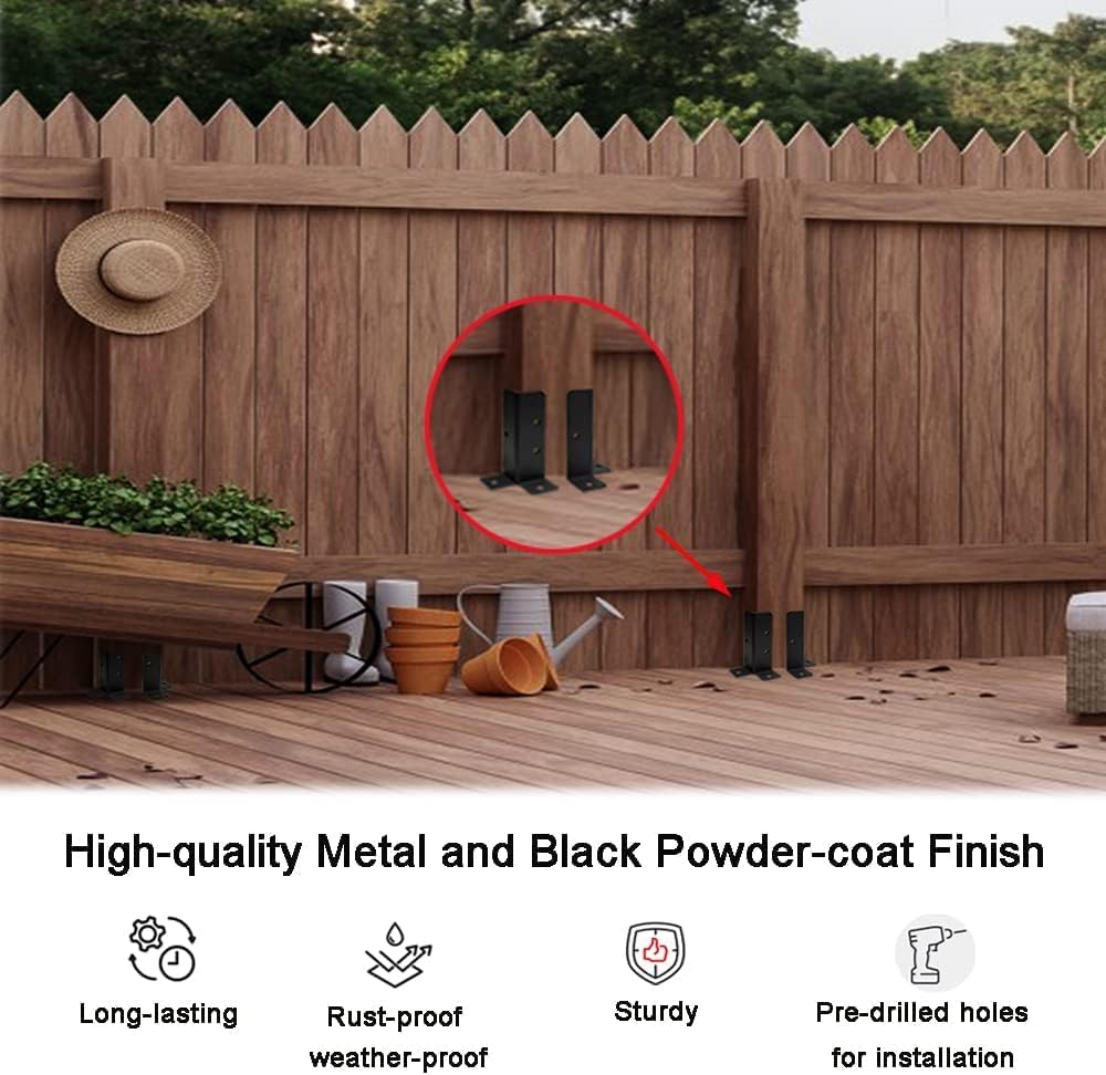 VANROUG 4pcs post anchor adjustable Post Shoe Fence Square Wooden Posts Ground Sleeve Fence Support