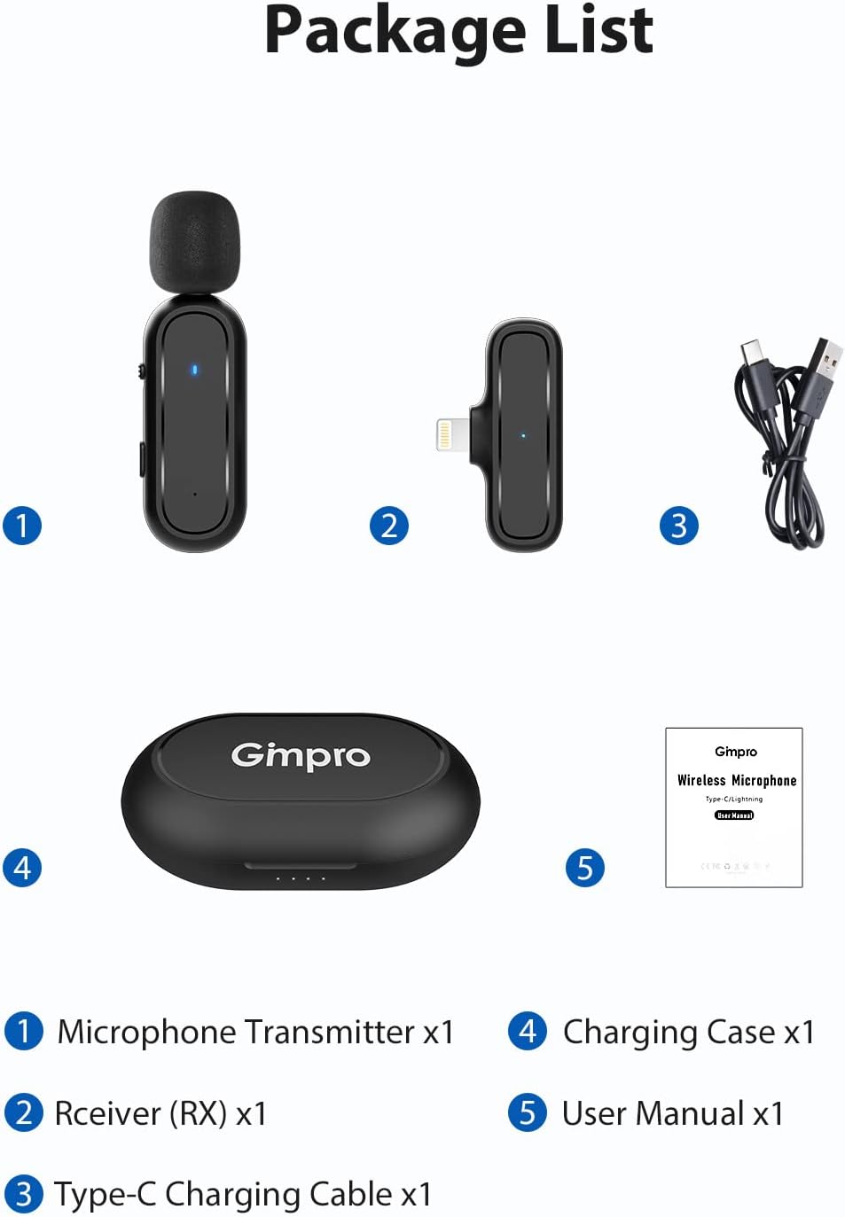 Handy Mikrofon Mini,Gimpro MC1(A) 2.4GHz【Lightning】PLUG&PLAY Ansteckmikrofon mit Ladekoffer 3 Mode D