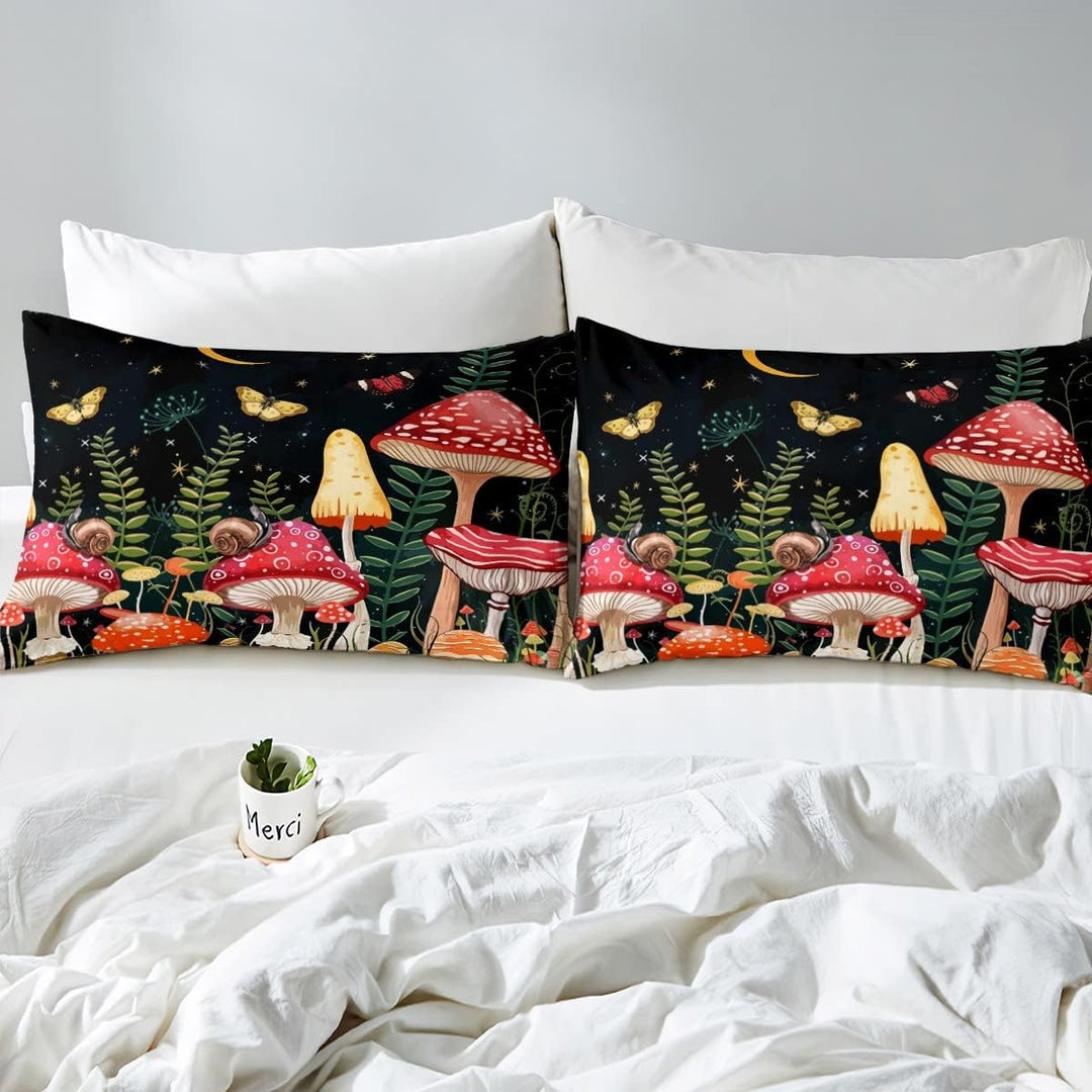 Loussiesd Pilz Drucken Bettwäsche Set 135x200cm Natürlicher Wildpilz Bettbezug Set für Kinder Jungen