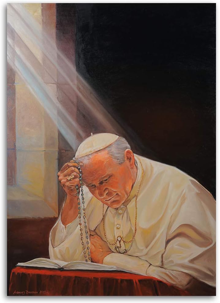 Feeby Wanddeko Johannes Paul II Bild Kunstdruck modern Papst Beige 60x90 cm Deko Paneel 60x90 cm Bei