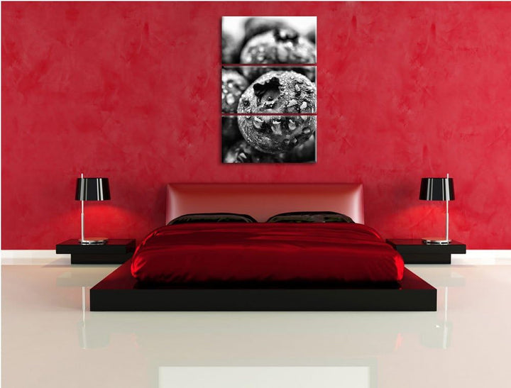 Pixxprint fruchtige Heidelbeeren als Leinwandbild/Grösse: 3 Teilig (120x80) / Wandbild/Kunstdruck/fe