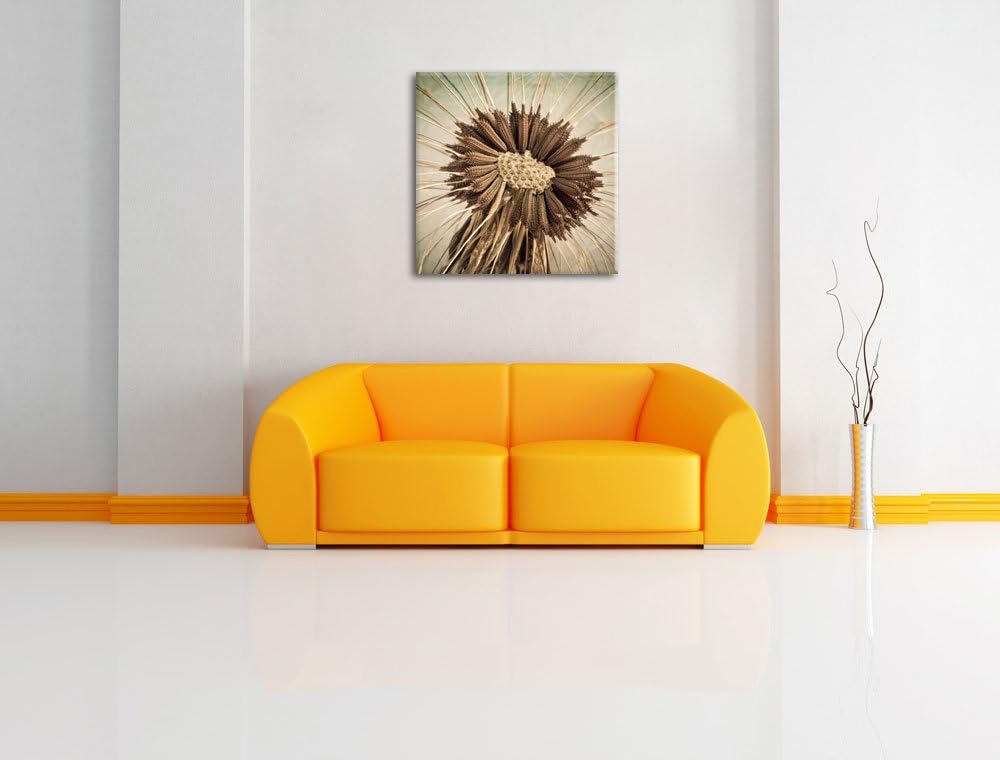 Vertrocknete Pusteblume, Format: 70x70 auf Leinwand, XXL riesige Bilder fertig gerahmt mit Keilrahme
