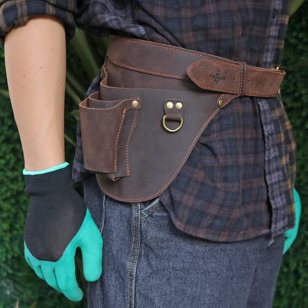 Tourbn Gartenwerkzeugtasche aus Leder, verstellbar, für Elektriker, Tischler, Dunkelbraun, 26 x 22 c