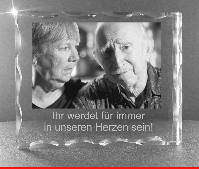 VIP-LASER 2D Gravur Glas Kristall Facettierte Scheibe im Querformat XL mit dem Foto Deines Opas Oma