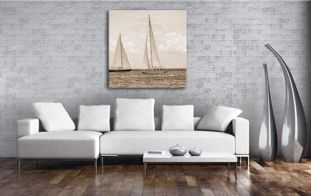 Segelboote in der Karibik Format: 60x60 Effekt: Sepia als Leinwandbild, Motiv auf Echtholzrahmen, Ho