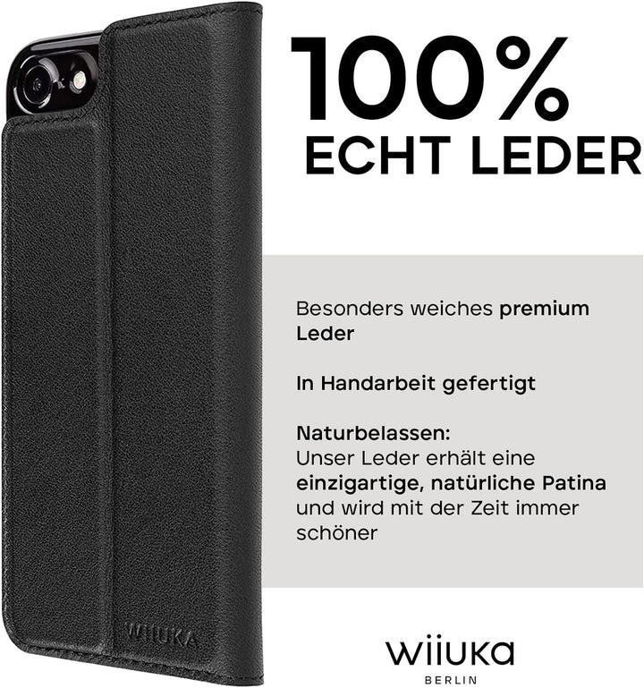 WIIUKA Lederhülle Hülle für iPhone SE (2022/2020) / iPhone 8/7, extra Dünn, Kartenfach, Tasche Schwa