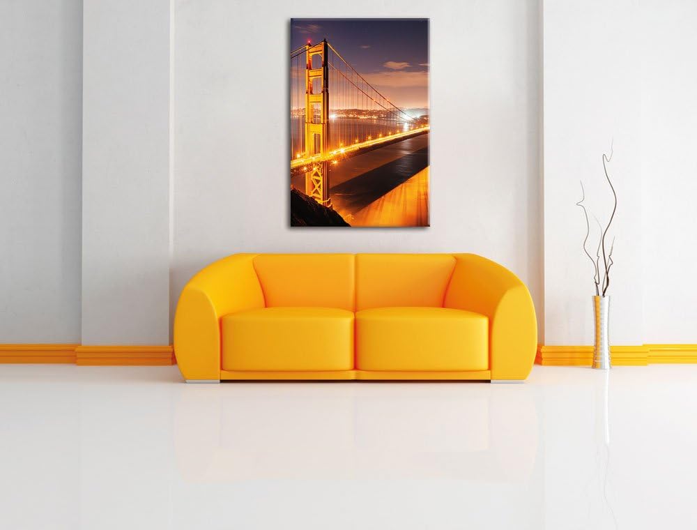 Pixxprint Golden Gate Bridge bei Nacht als Leinwandbild/Grösse: 100x70 / Wandbild/Kunstdruck/fertig