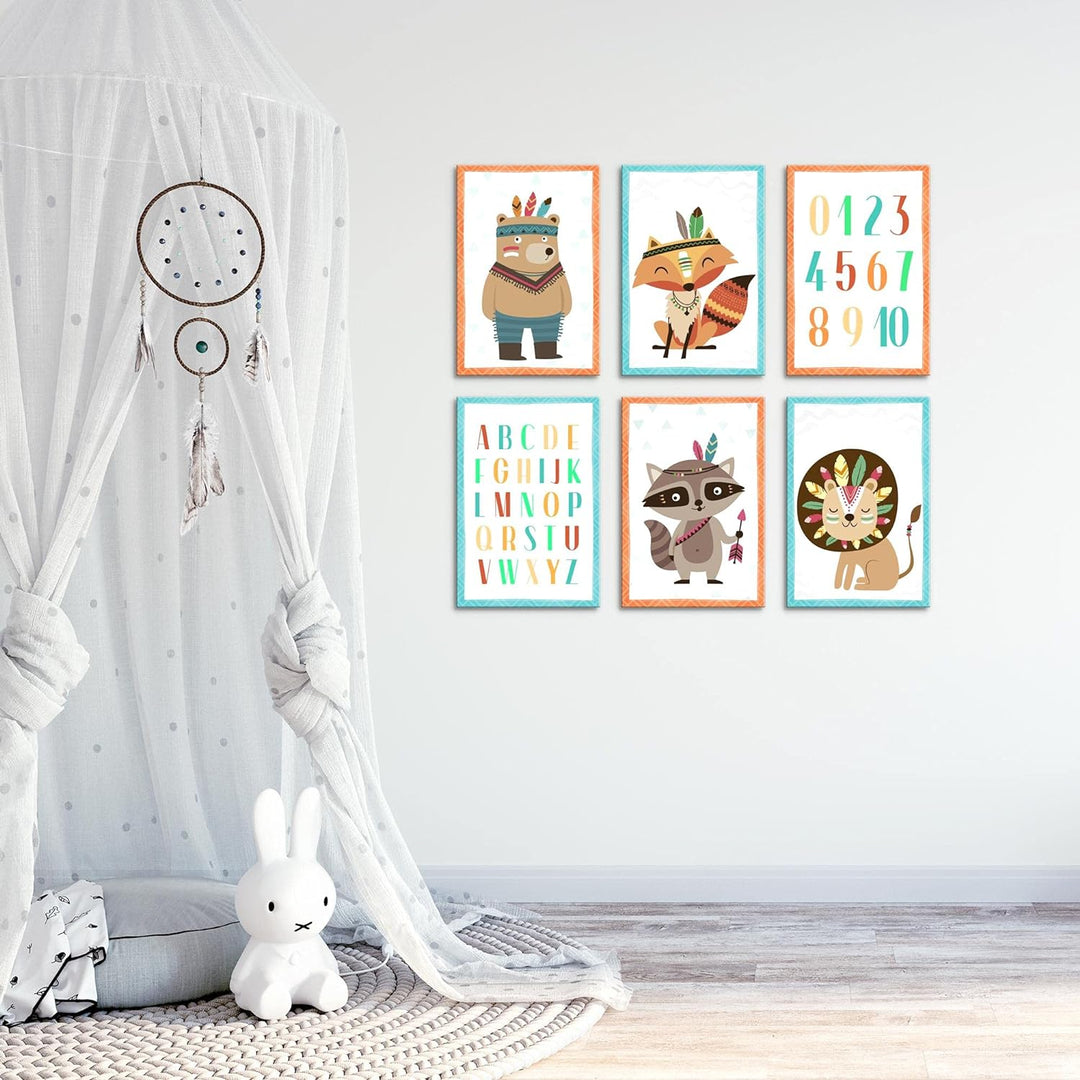 Novart Wandbilder Set - KOMPLETT AUFHÄNGFERTIG - Made in Germany - Moderne Bilder Tiere Kinderzimmer