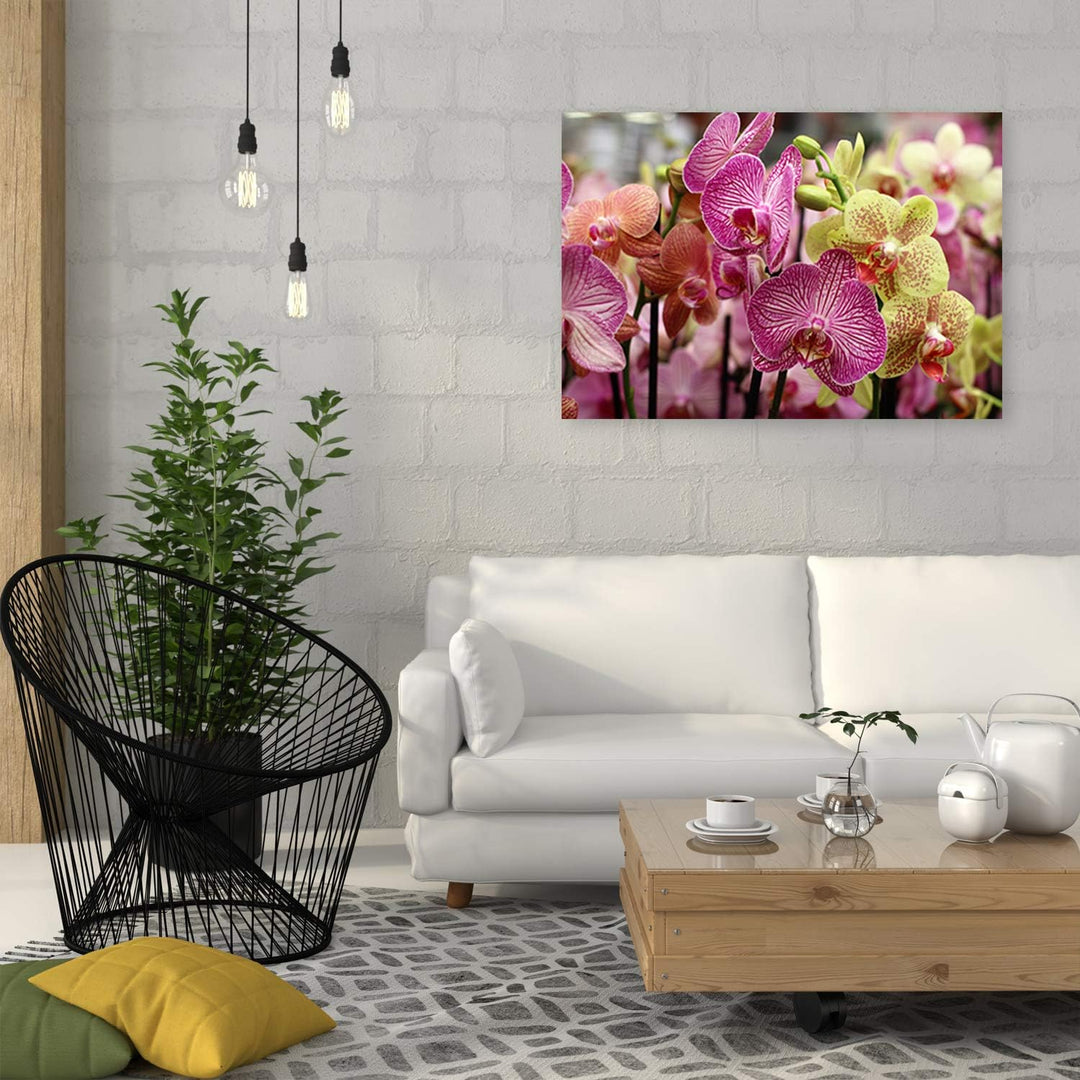 Leinwandbild XXL Pflanze Wandbild Kunst Orchidee Violett 120x80 cm Leinwandbild 120x80 cm Violett_D,