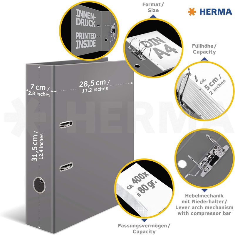 HERMA 7173 Ordner A4 Städte Paris, 10 Stück, 7 cm breit, Motiv Aktenordner aus Pappe mit Innendruck