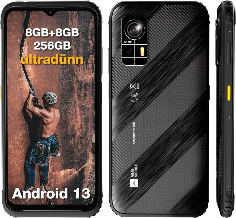AGM H6 Ultradünnes Outdoor Handy ohne Vertrag -16(8+8) GB+256GB+512GB TF, Android 13 Leichtes Wasser