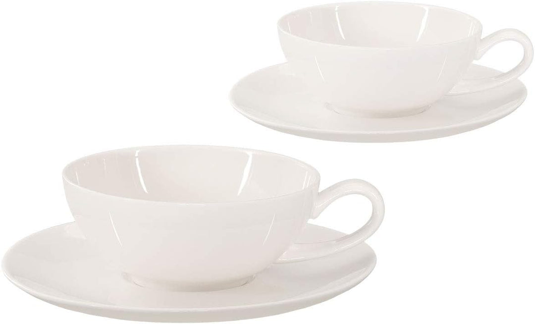 Buchensee Teetassen Set Lena aus Crystal Bone China Porzellan. 2 Tassen je 200ml mit Untersetzer in