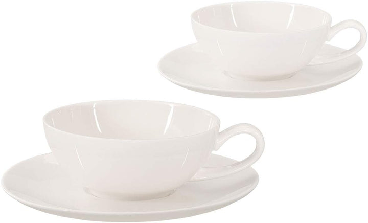 Buchensee Teetassen Set Lena aus Crystal Bone China Porzellan. 2 Tassen je 200ml mit Untersetzer in