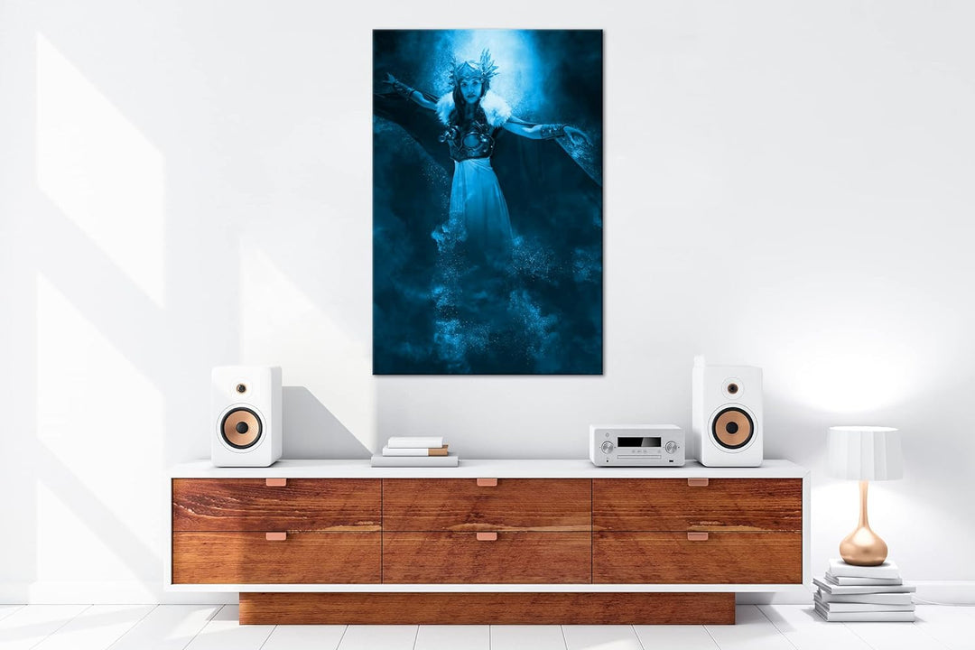 deyoli göttliche Walküre Format: 80x60 Effekt: Monocrome Blau als Leinwand, Motiv fertig gerahmt auf
