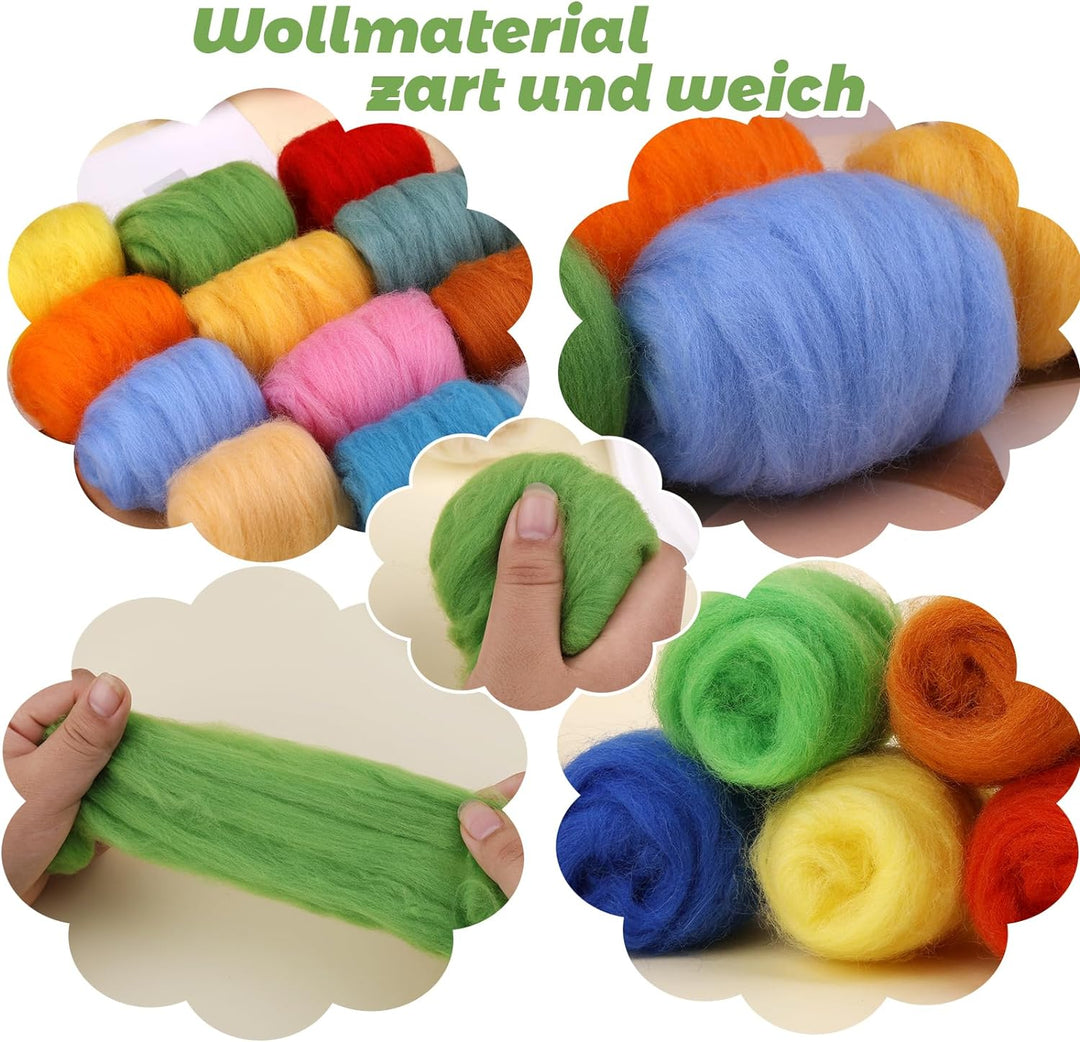 50 Farben Nadelfilz Set, Nadel Filz Wolle Nadelfilz Starter Set, 50 Farben Wolle Roving je 5 g, Grun