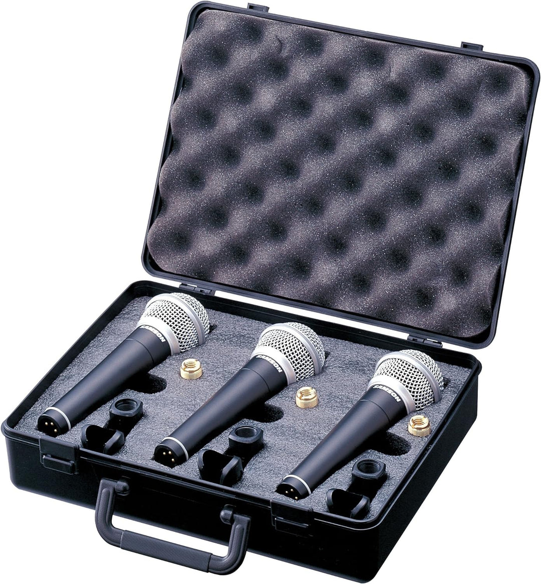 Samson SAR21S3 R21S Dynamische Cardioid-Mikrofone (mit An-/Ausschalter und Tasche), 3 Stück, Schwarz